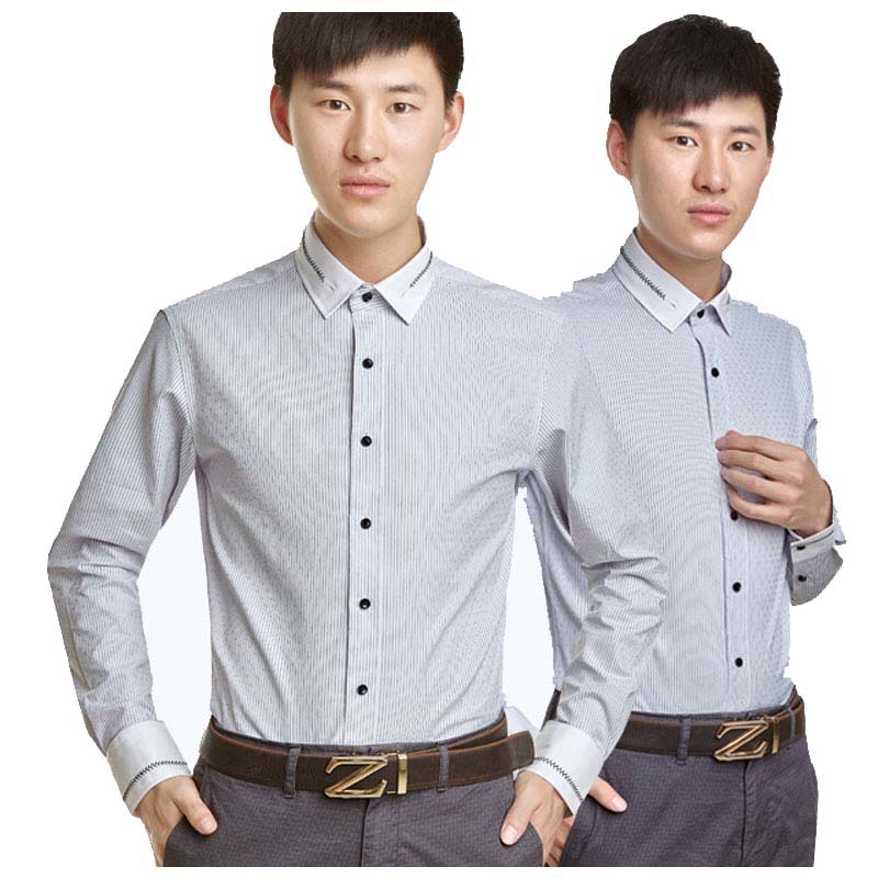 博森男士商务时尚韩版修身时尚条纹刺绣贵族职业装长衬袖衣BS1051