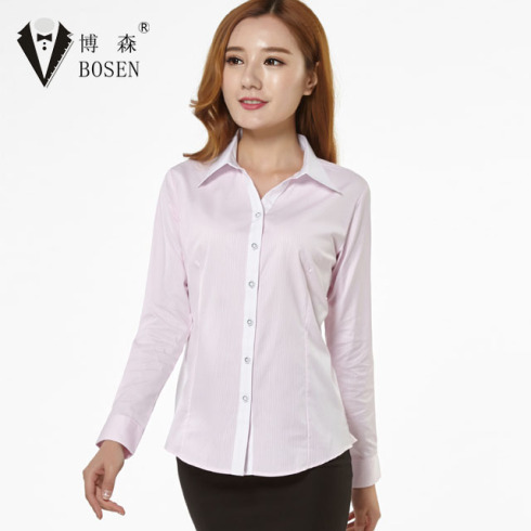 博森女士商务时尚韩版修身职业装长袖衬衣BS1602