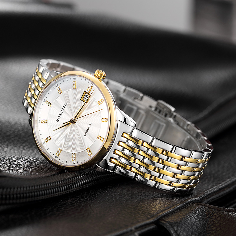 罗西尼(ROSSINI)手表启迪系列18K金镶钻日历机械男士石英女士手表