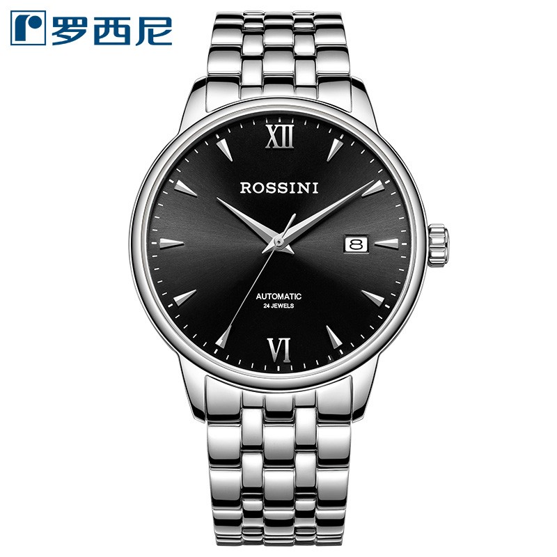 罗西尼手表启迪系列双日历自动机械表防水夜光男士商务休闲腕表