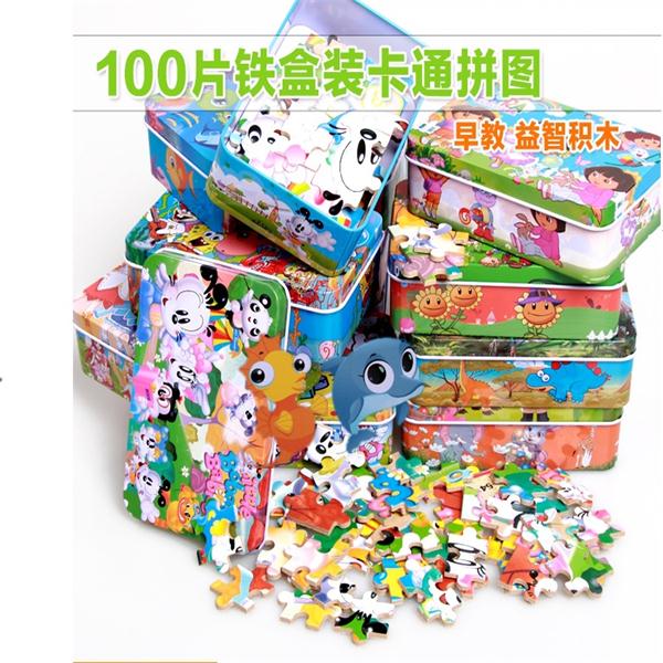 100片铁盒木质拼图 儿童早教益智木制拼图玩具