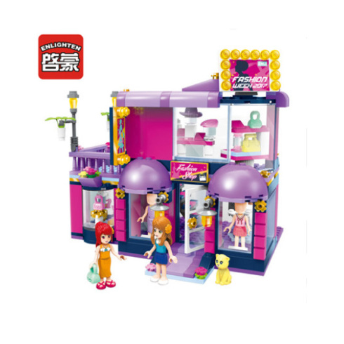 启蒙积木玩具女孩系列小镇时装店2005拼装益智玩具粉色