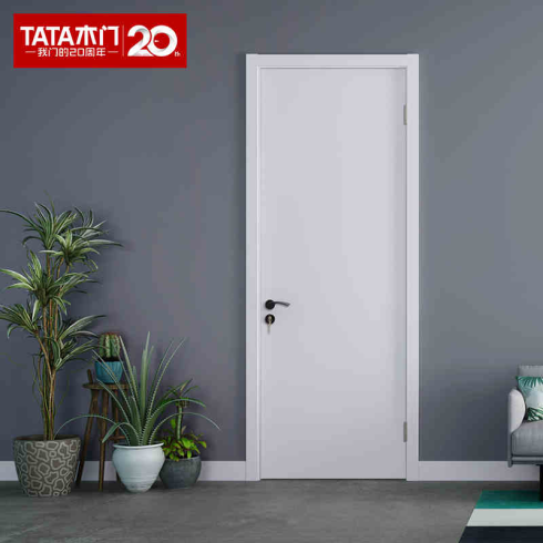 TATA木门卧室门家用室内门卫生间门实木复合厨房套装门001瓷白色