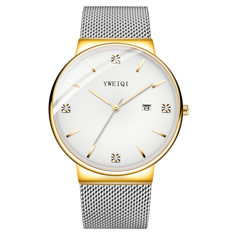 雅威琦( YWEIQI ) 新款男士手表时尚腕表韩版潮流休闲超薄钢带防水情侣手表