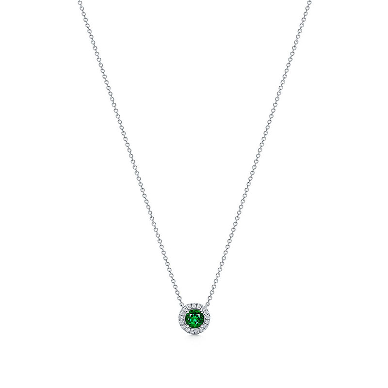 Tiffany&Co./蒂芙尼 铂金镶嵌钻石和祖母绿项链