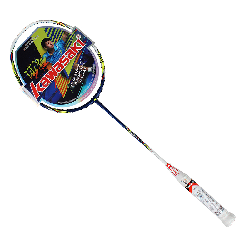 19川崎羽毛球拍球狂系列速度型全碳素进阶级专业羽毛球拍送线手胶 球狂PASSION P5蓝黄