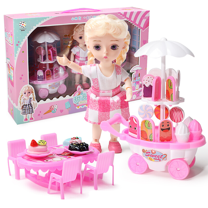 奥智嘉 梦幻依甜芭比娃娃甜品冰淇淋车小屋娃娃套装大礼盒场景家居套装 女孩玩具 过家家儿童玩具 