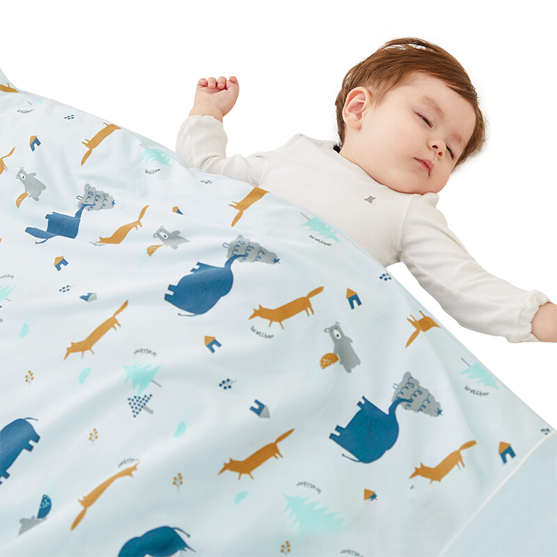 威尔贝鲁(WELLBER)婴儿被套单件新生儿童被罩床上用品棉毛布被套大象丛林120*150cm