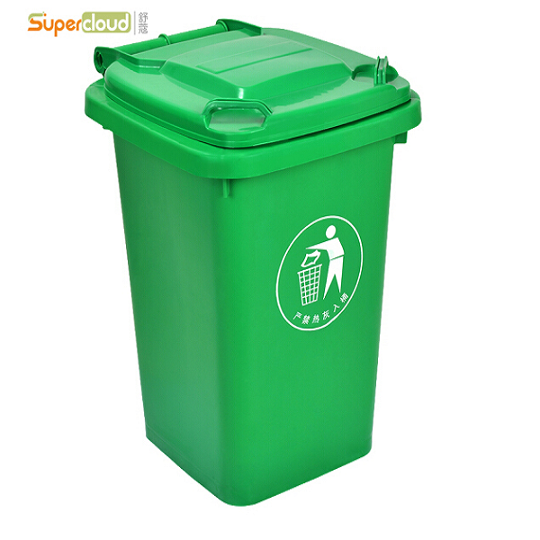 舒蔻加厚物业小区公用室外环保分类塑料带盖医疗环卫户外垃圾桶酒店 大号商用绿色32L