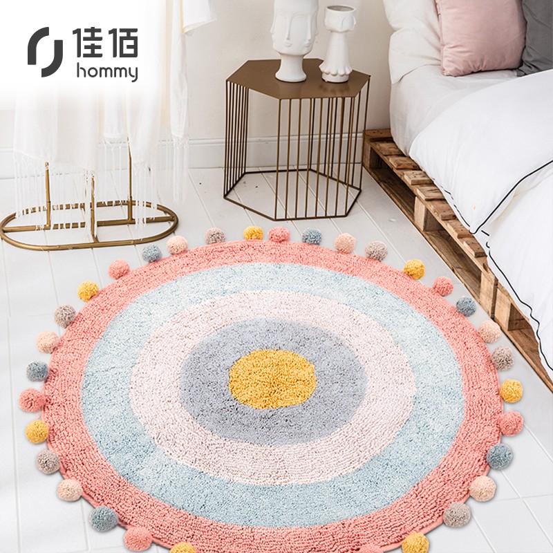 佳佰 手工 圆毯 圆形地毯 儿童地毯 地垫 卧室地毯