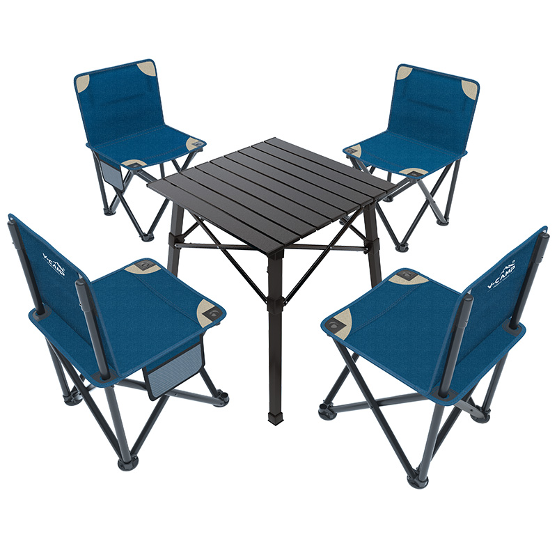 户外桌椅套装折叠铝桌烧烤野餐桌椅阳台凳子便携露营桌椅 4椅1桌