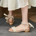 仙女风凉鞋女夏季平底法式珍珠绑带设计感小众温柔花边真皮女鞋
