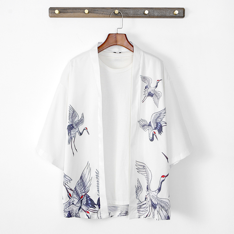 夏季白色汉元素衬衫男七分袖短款汉服中国风薄款空调罩衫外套