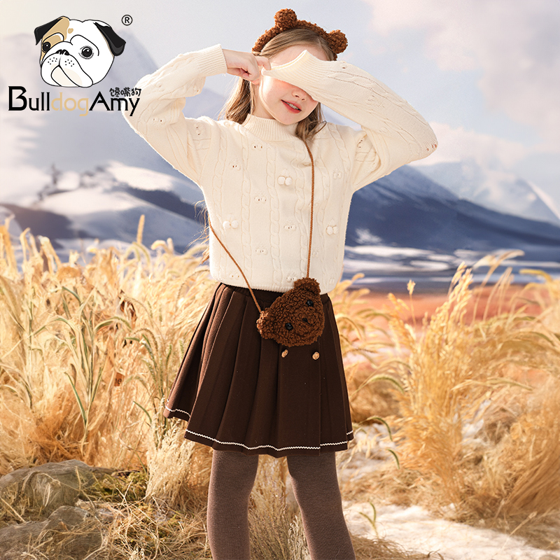 女童套头毛衣 冬季 大童装上衣半高领韩版小女孩针织衫洋气