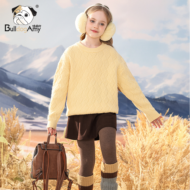 女童肌理感毛衣 冬季 儿童洋气圆领保暖针织衫大童长袖上衣